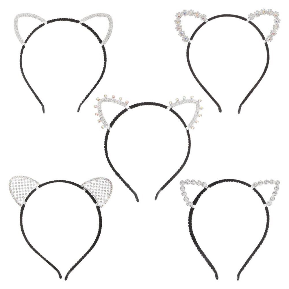 5Pcs Rhinestone Cat Ears Headband Cute Party Costume Daily Wear Accessory
